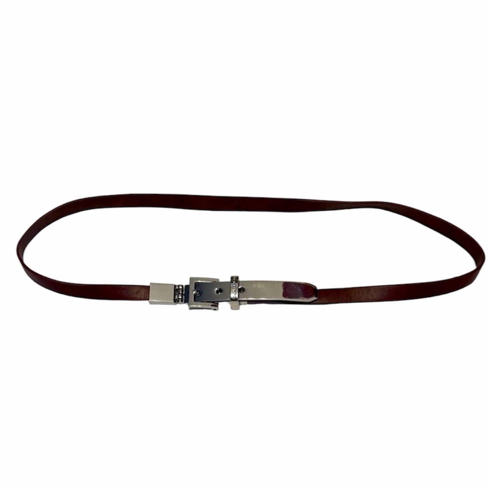Michael Kors Skinny Brown Leather Belt - Silver Hardware